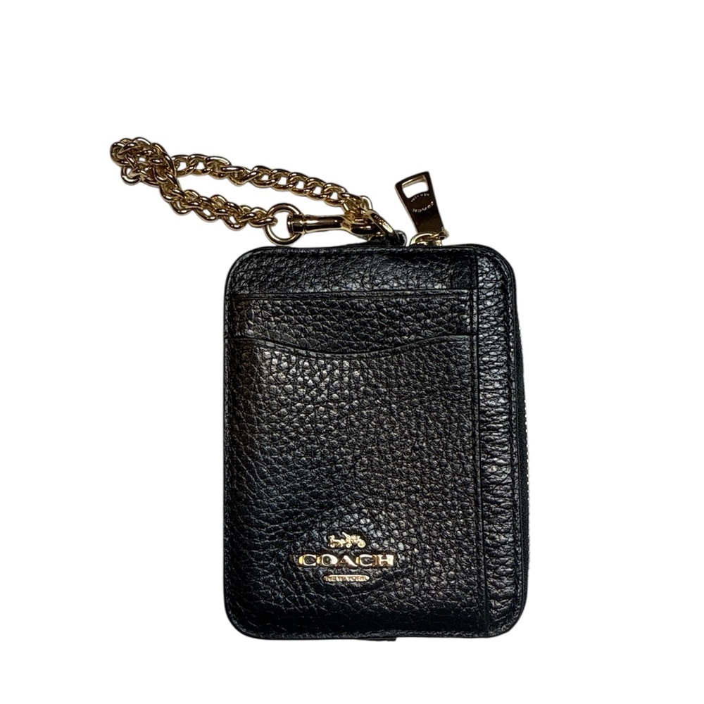 Coach Black Leather Chain Card Wallet